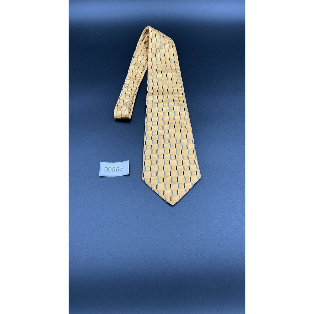 Trussini Made in Italy Luxury Silk Tie Gold Geometric Pattern